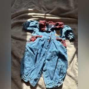 Bear detail Jean romper Christmas